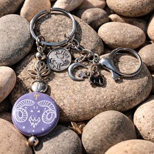 Aries Zodiac Keychain Bag Charm Lotus Moon With Star Unisex Ram
